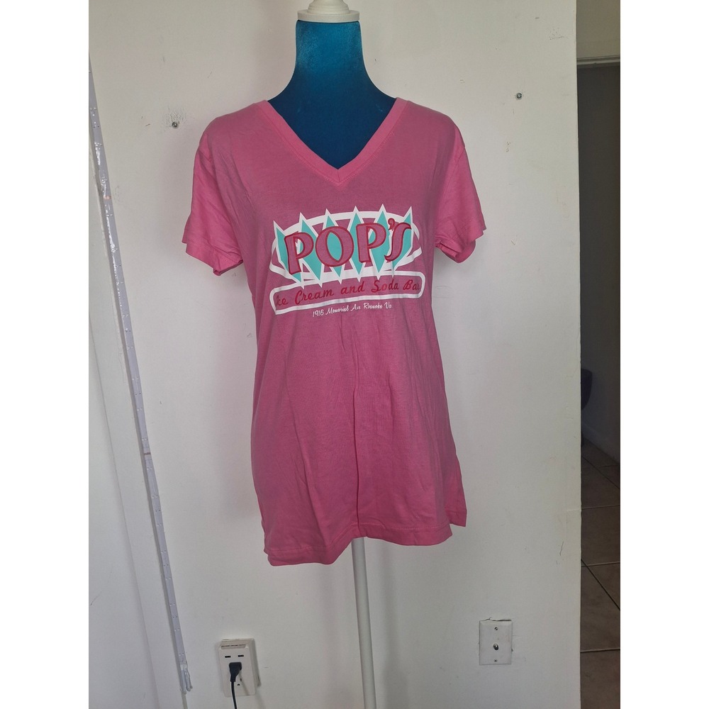 LAT Pops Ice Cream and Soda Bar Roanoke VA Graphic V-Neck T-Shirt Pink XL 3607